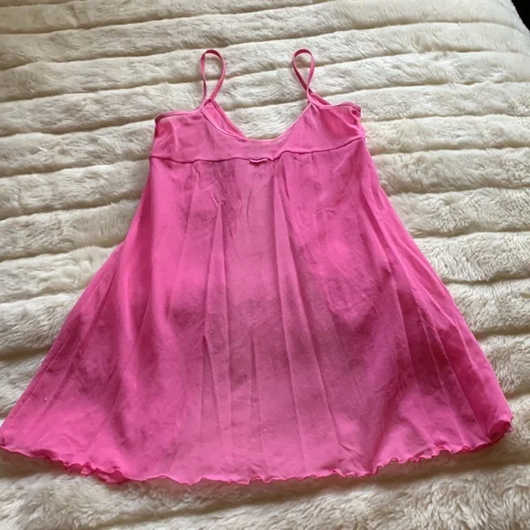 Silk&Satin pink sheer sparkling crystals open front chemise babydoll cami S - Picture 9 of 13